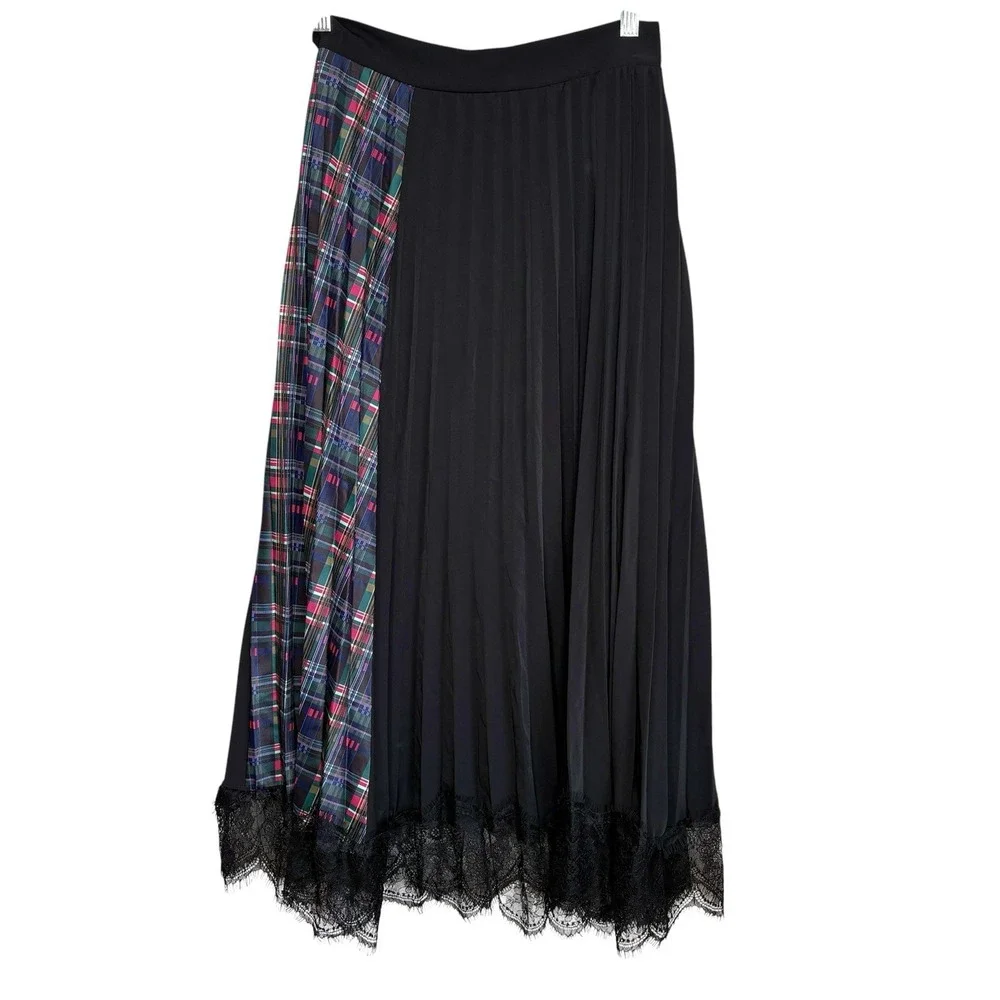 Zero Degrees Celsius Pleated Plaid Lace Skirt S Preppy Steampunk Midi Whimsigoth